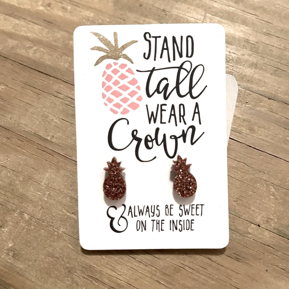 NWT, Rose Gold Pineapple Stud Boutique Earrings